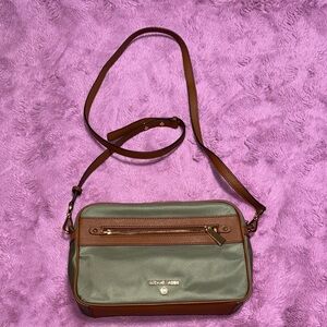 Michael Kors Green and Brown Crossbody Bag with Adjustable Strap